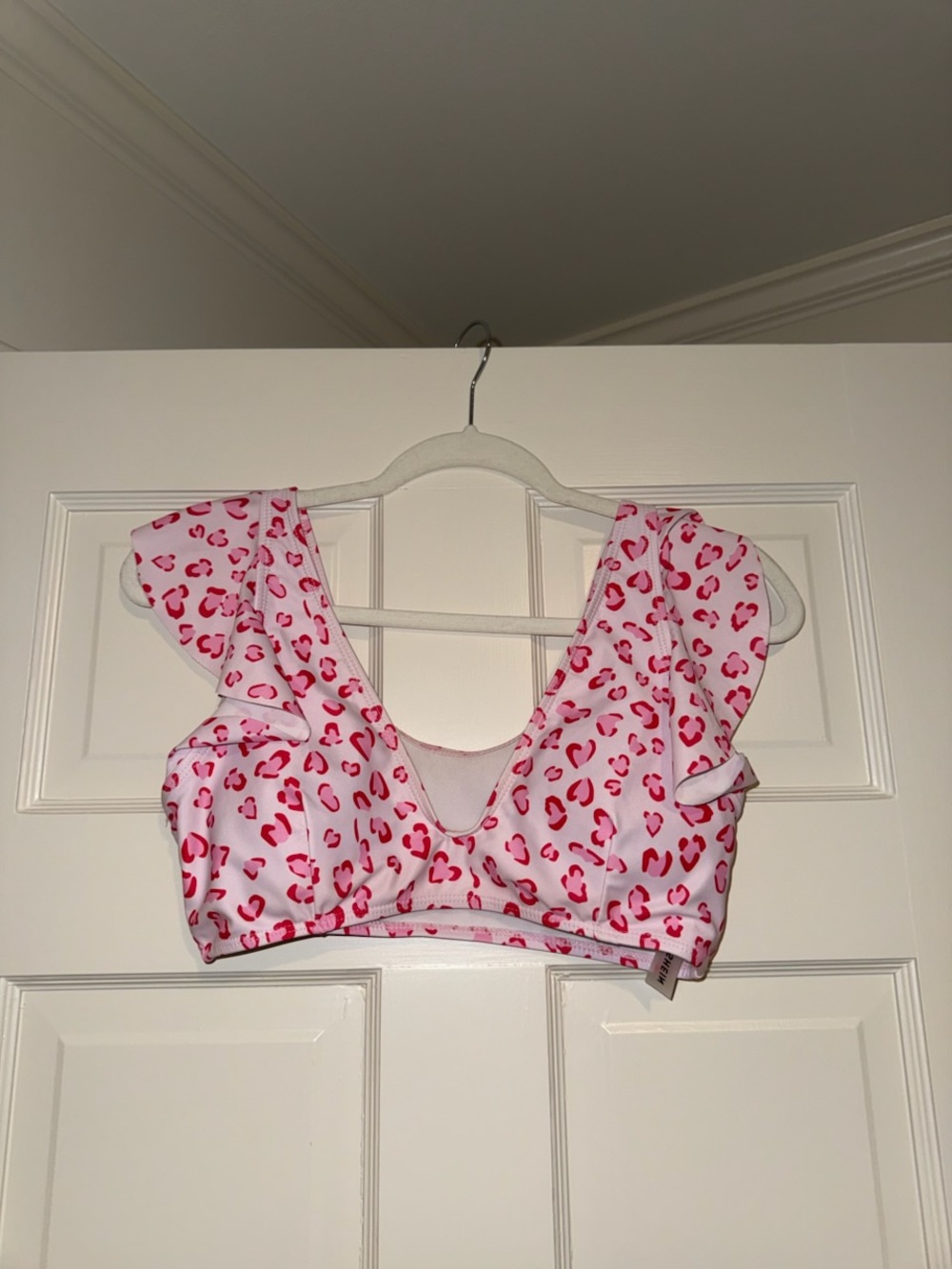 Pink Leopard Print Ruffle Bikini Top